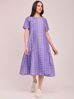 Pink Fort - Polka Print A-Line Dress - Lavender