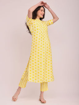 Pink Fort - Polka Print Kurta with Pant - Yellow (Set of 2)