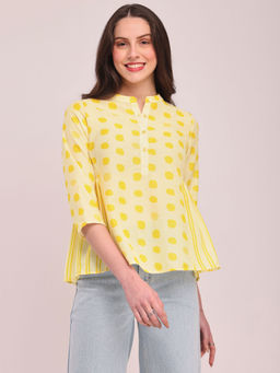 Pink Fort - Polka Print A-Line Top - Yellow