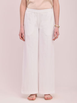 Pink Fort - Cotton Solid Wide-Leg Trousers - White