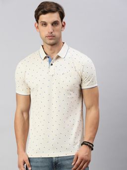 Classic Polo - Mens Printed Beige Cotton Slim Fit Half Sleeves Polo T-Shirt