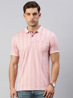 Classic Polo - Mens Printed Peach Cotton Slim Fit Half Sleeves Polo T-Shirt