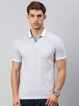 Classic Polo - Mens Printed Blue Cotton Slim Fit Half Sleeves Polo T-Shirt