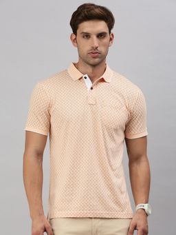 Classic Polo - Mens Printed Orange Cotton Slim Fit Half Sleeves Polo T-Shirt