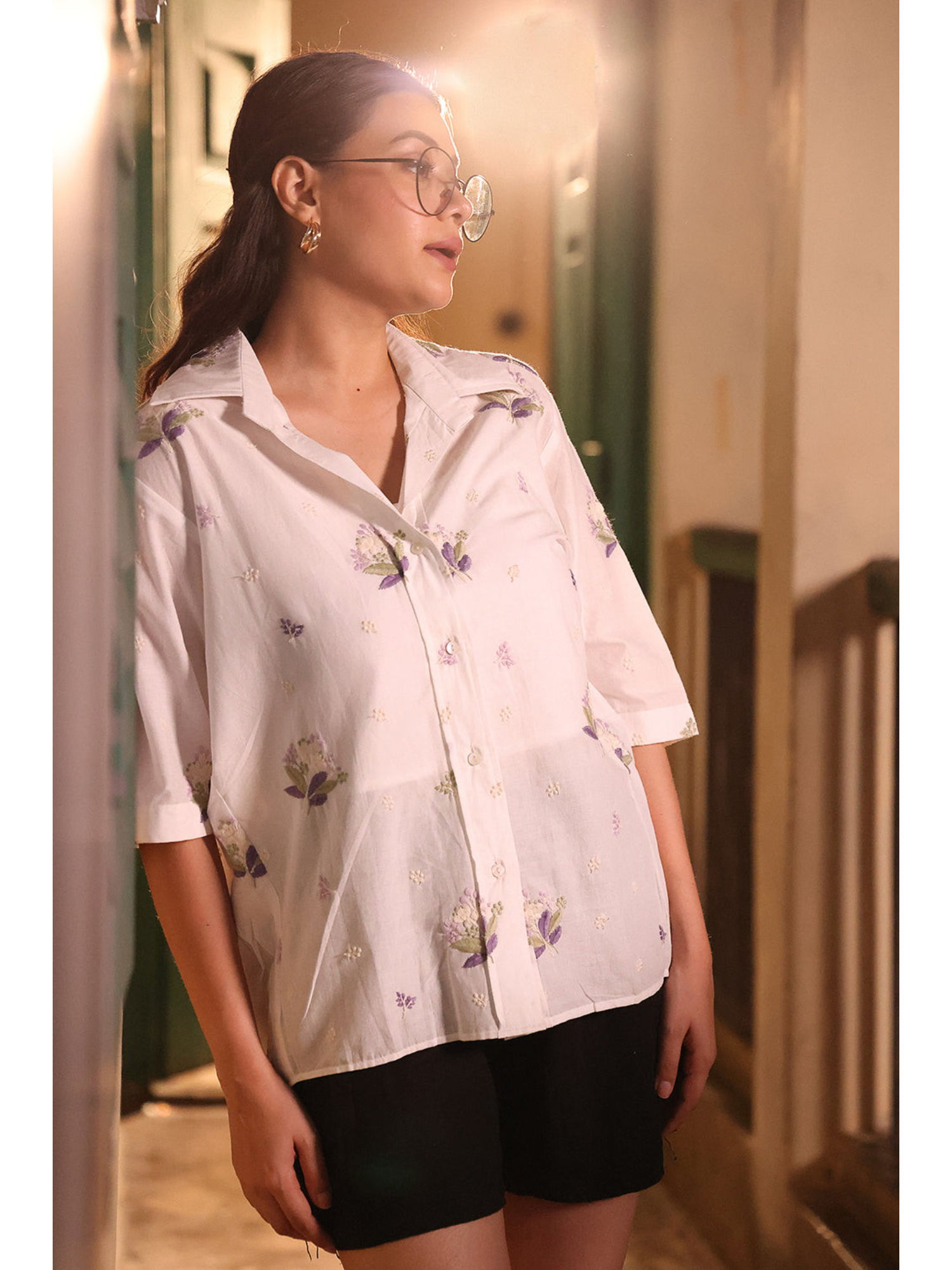 White Embriodered Cotton Shirt