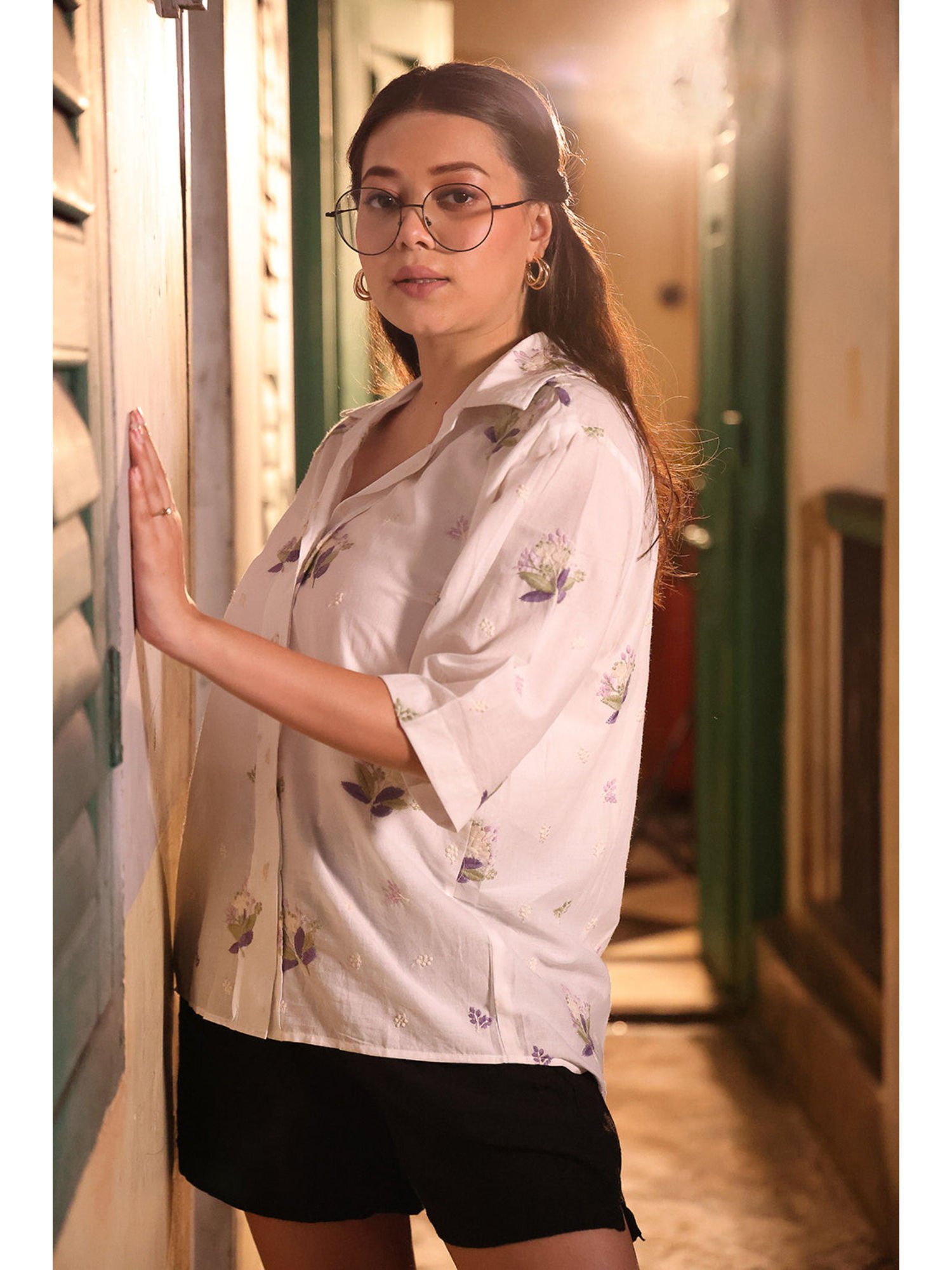 White Embriodered Cotton Shirt