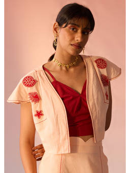 Western Era - Beige Crop Patch Embroidery Jacket