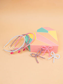 Hair Drama Co. - Barbie Glitter Gift Box with 3 Hair Bands and 3 Hair Bows-Pink & White