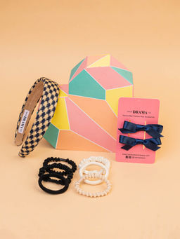 Hair Drama Co. - Dreamy Gift Box with 1 Hair Band 2 Mini Hair Bows & 6 Hair Ties-Blue