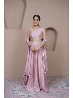 Alaya by Stage3 - Alaya Resham Pink One Shoulder Blouse Lehenga and Dupatta (Set of 3)