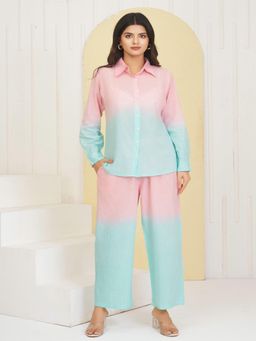 KAFTANIZE - Pastel Blue & Pink Dyed Cambric Cotton Co-Ord (Set of 2)