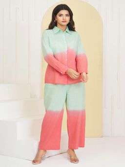 KAFTANIZE - Mint Green and Orange Dyed Cambric Cotton Co-Ord (Set of 2)