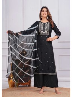 Meeranshi - Black Rayon Sulb Embroidered Kurta and Pant with Tie-Dye Dupatta (Set of 3)