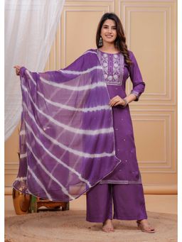 Meeranshi - Lavender Rayon Sulb Embroidered Kurta and Pant with Tie-Dye Dupatta (Set of 3)