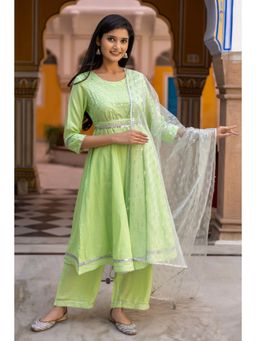 Kasya - Green Embroidered Anarkali with Straight Pant Paired with Dupatta (Set of 3)