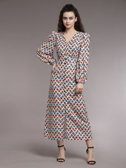 KASSUALLY - Multi Colored Fit and Flare Button Down Maxi Retro Dress