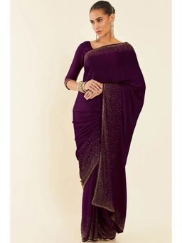 Soch - Wine Crepe Saree with Stone Detailing with Unstitched Blouse