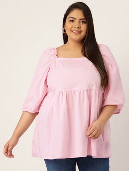 theRebelinme - Womens Pink Solid Color Gathers Detailed Top