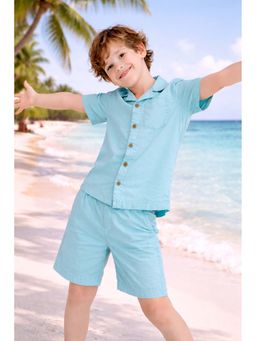 ZION - Boys Cotton Solid Co-Ord Set - Blue
