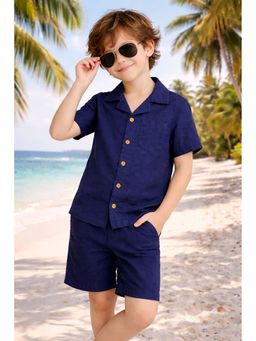 ZION - Boys Cotton Solid Co-Ord Set - Navy Blue