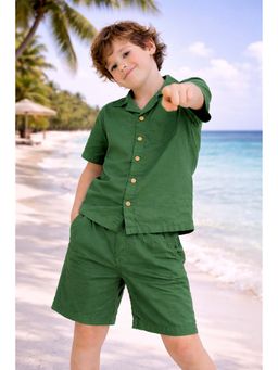 ZION - Boys Cotton Solid Co-Ord Set - Green
