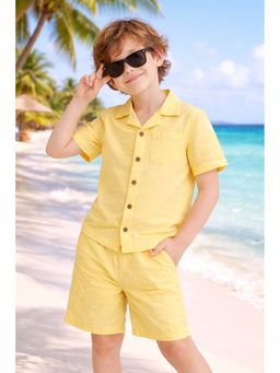 ZION - Boys Cotton Solid Co-Ord Set - Yellow