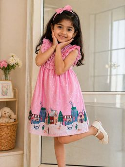 Shopbloom - Girls Pink Printed Wonderland Dress