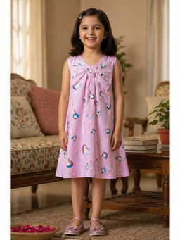 Shopbloom - Girls Pink Unicorn Bow Printed Dress