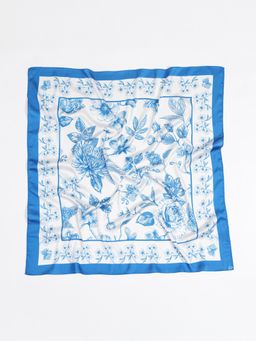 FableStreet - Satin Floral Scarf - Light Blue
