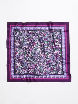 FableStreet - Satin Floral Scarf - Purple