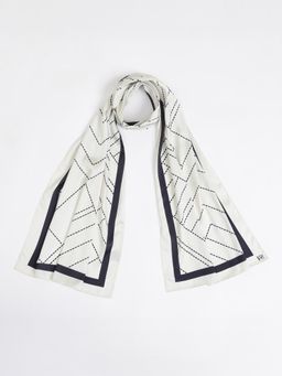 FABLE STREET - Satin Printed Long Scarf - White