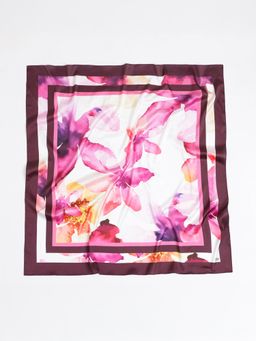 FableStreet - Satin Floral Scarf - White & Pink