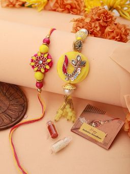 Saraf RS Jewellery - Kundan Rakhi For Bhaiya & Bhabhi Handcrafted Rakhi with Lumba & Roli Chawal