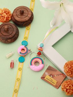Saraf RS Jewellery - Donut Key Chain & Toy Rakhi with Roli Chawal