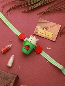 Saraf RS Jewellery - Green Ice Cream Shape Toy Ribbon Rakhi with Roli Chawal