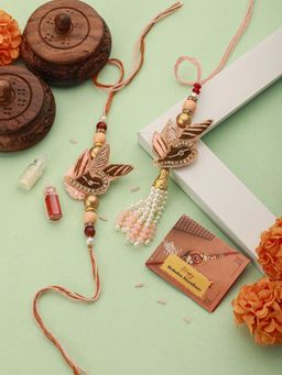 Saraf RS Jewellery - Zardozi Rakhi with Lumba & Roli Chawal For Bhaiya & Bhabhi