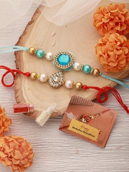 Saraf RS Jewellery - Kundan & Ad Studded Designer Handcrafted Rakhi's with Roli Chawal (Pack of 2)