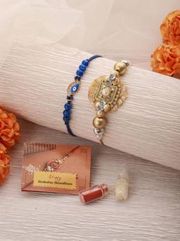 Saraf RS Jewellery - Evil Eye & Stone Studded Traditional Thread Rakhi's with Roli Chawal (Pack of 2)