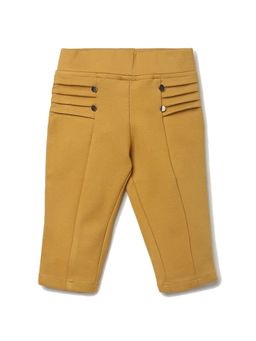 TINY GIRL - Placement Pleated & Button Detailed Capri - Mustard