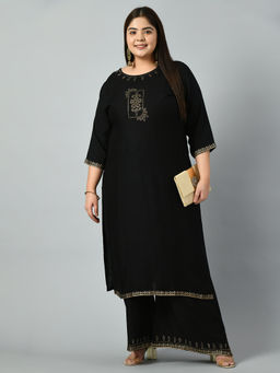 Desi Noor - Plus Size Lavish Black Kurta Palazzo (Set of 2)