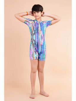 Keepfit - Blue Abstract Print 1 Pc Zipper Swimwear for boys