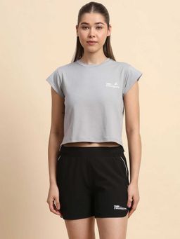 Fitleasure - Grey Solid Cotton Blend Regular T-shirt