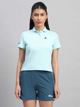 Fitleasure - Blue Solid Cotton Blend Regular Polo T-shirt