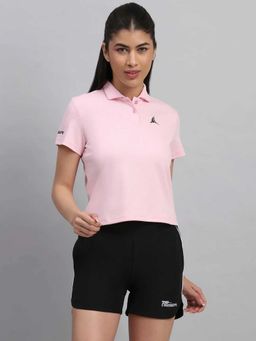 Fitleasure - Pink Solid Cotton Blend Regular Polo T-shirt