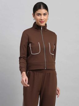 Fitleasure - Brown Solid Tencel Spandex Regular Jacket