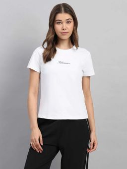 Fitleasure - White Solid Cotton Blend Regular T-shirt