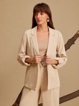 Kazo - Greta Beige Solid Blazer