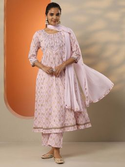 Libas - Embroidered Cotton Anarkali Kurta Pant with Dupatta