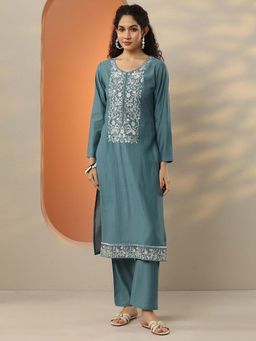 Libas - Embroidered Silk Blend Straight Kurta Pant with Dupatta