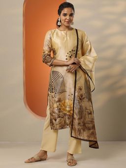Libas - Printed Silk Blend Straight Kurta Pant with Dupatta